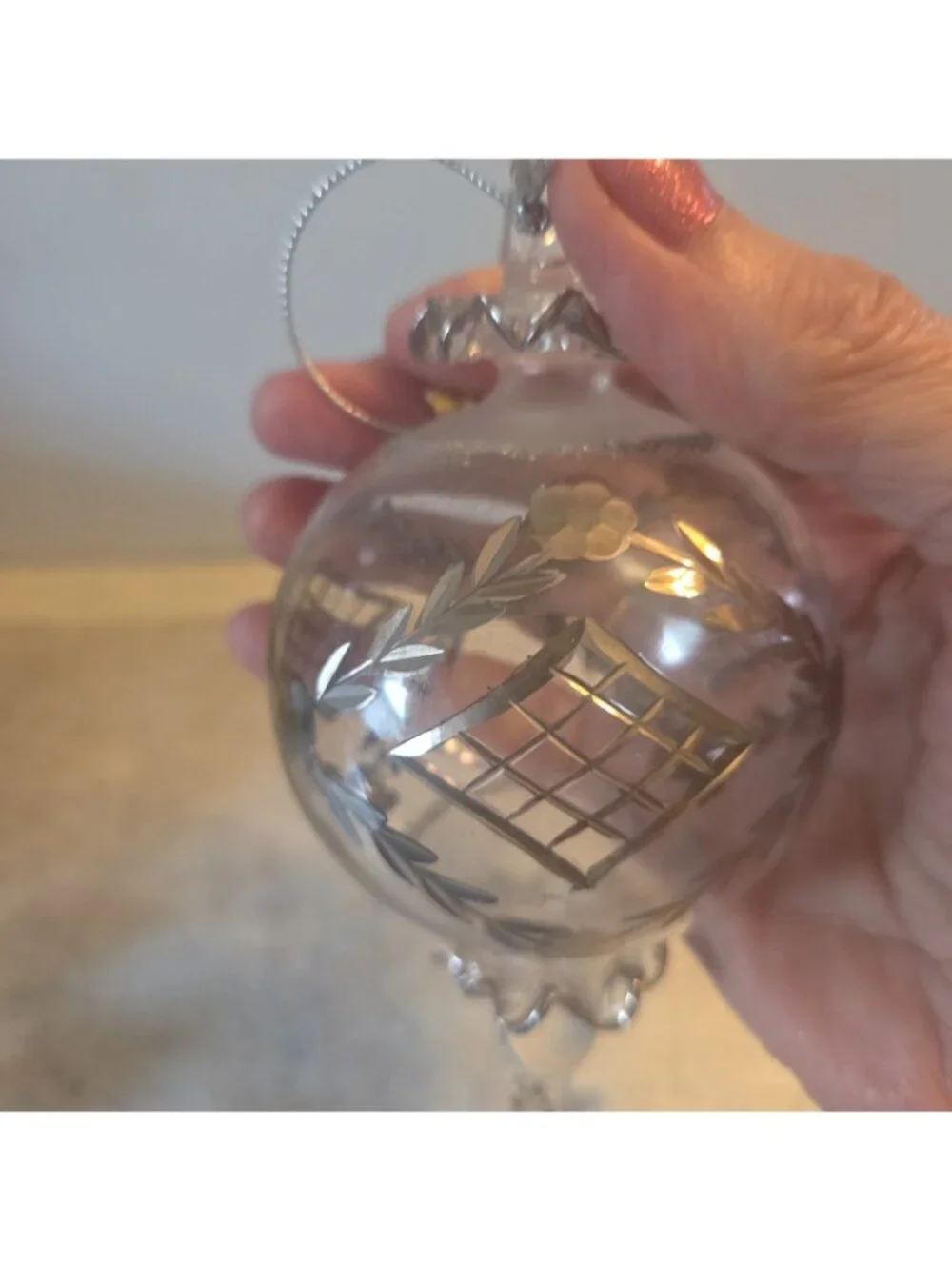 2 Clear Glass Ornaments Embellished Christmas 8 and 9 Inches